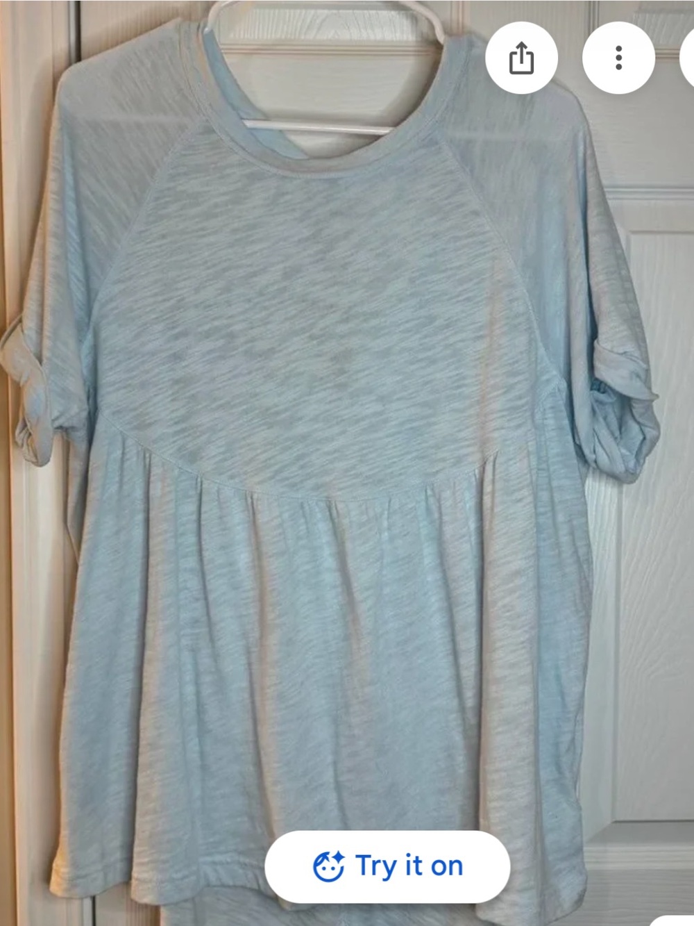 American Age Light Blue Casual Short Sleeve Top oversized with keyhole back